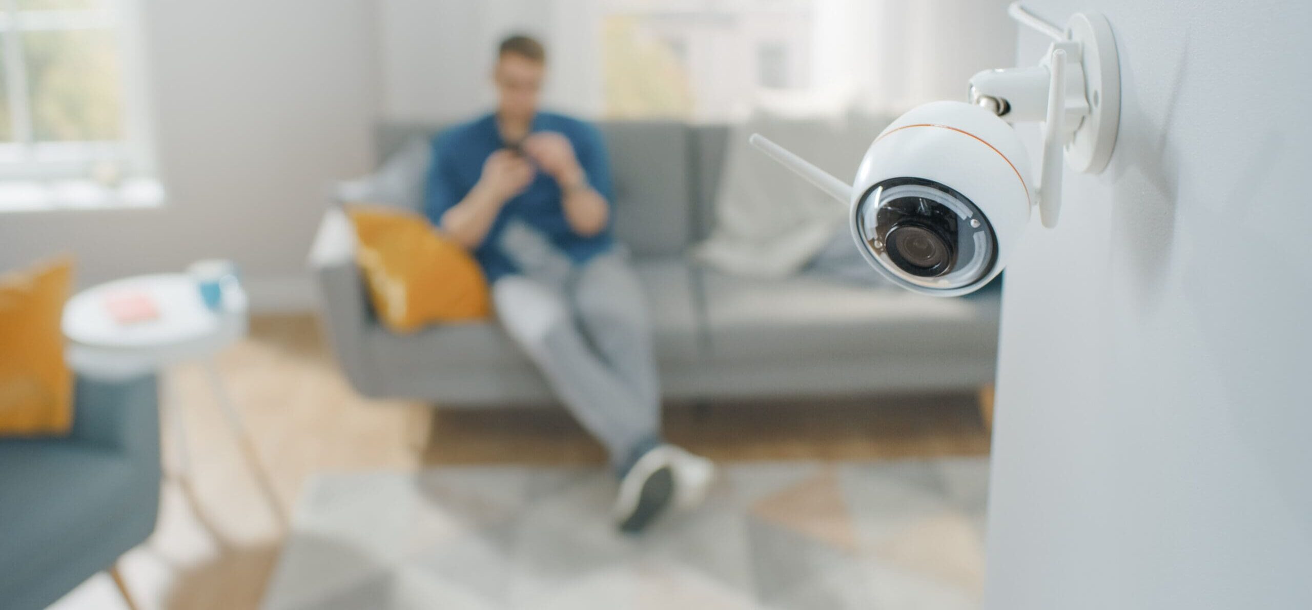 close up object shot of a modern wi fi surveillance camera with